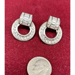 Quality Vintage Silver tone Earrings Channel Set Crystal Interchangeable Pierced